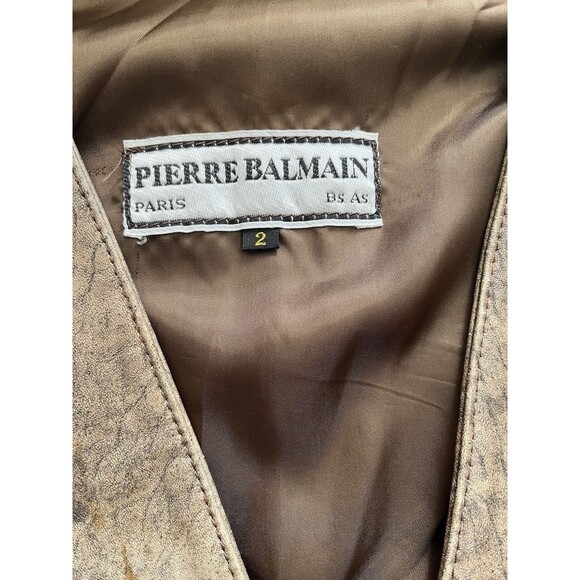 Pierre Balmain Paris Olive Green Rustic Distresssd Leather Vest Size 2 w/flaws - Picture 2 of 11